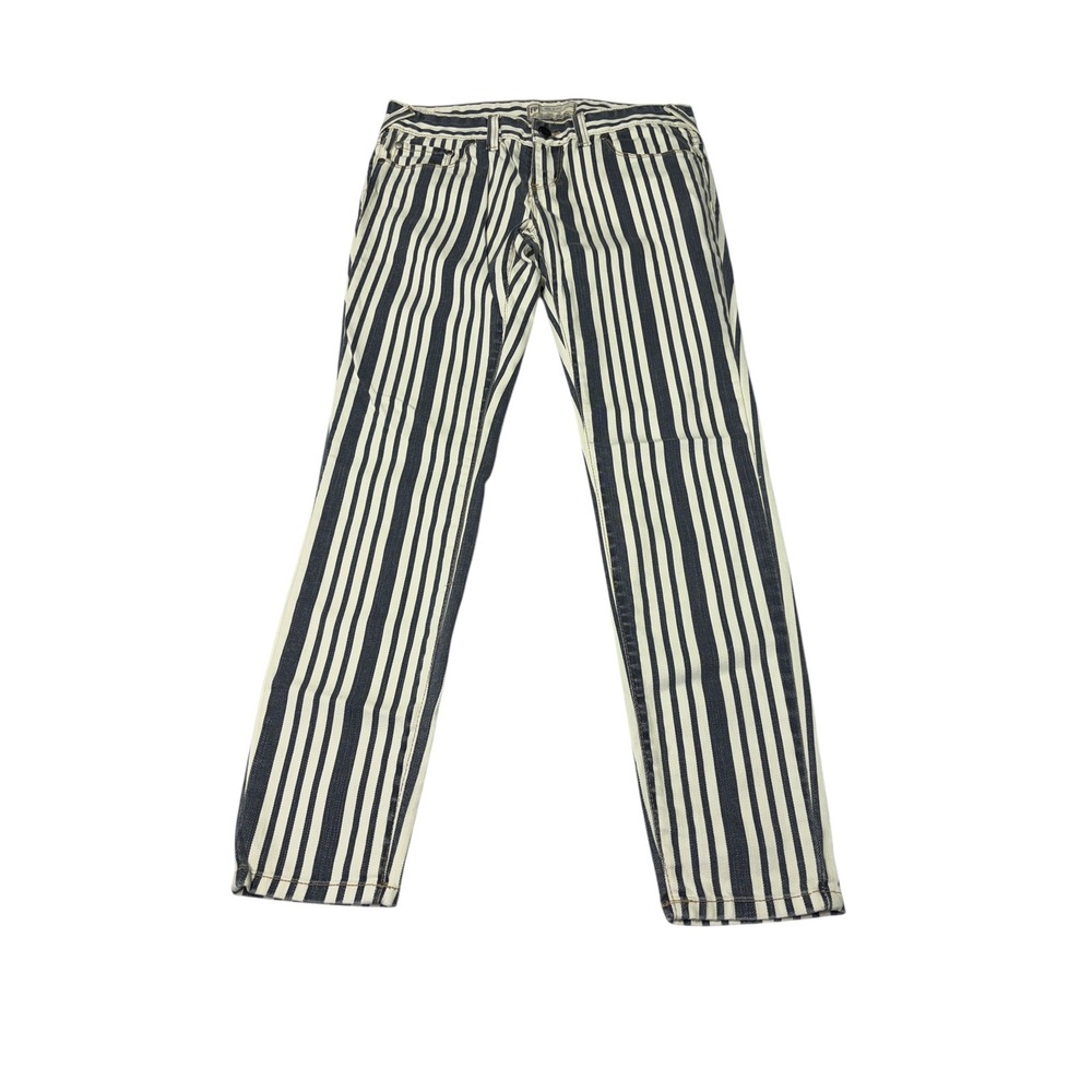 Free People Striped‎ Denim Jeans Navy Blue White Vertical Stripe Size 26X27 USA